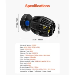 VEVOR Aquarium Wave Maker, 20W, 2113 GPH Quiet and Strong DC Powerhead, Adjustable Fish Tank Circulation Pump with Controller, Strong Magnetic Base, 360° Rotating Wavemaker, for Freshwater Saltwater