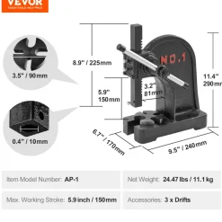 VEVOR Arbor Press, 1 Ton Manual Arbor Press, 5.9