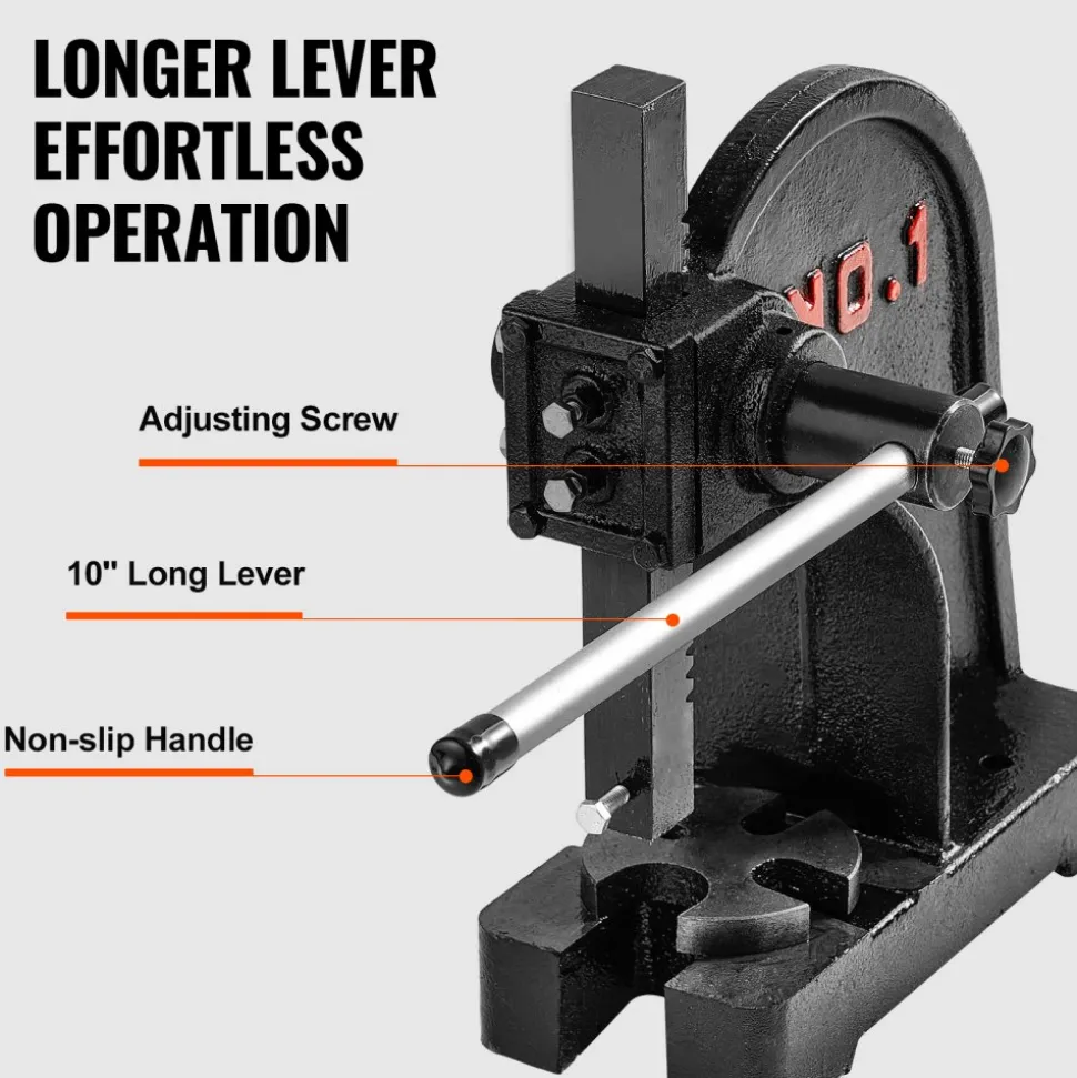VEVOR Arbor Press, 1 Ton Manual Arbor Press, 5.9" Maximum Height, Cast Iron Heavy-duty Manual Desktop Arbor Press, Precision Hand Press for Stamping, Bending, Stretching, Forming