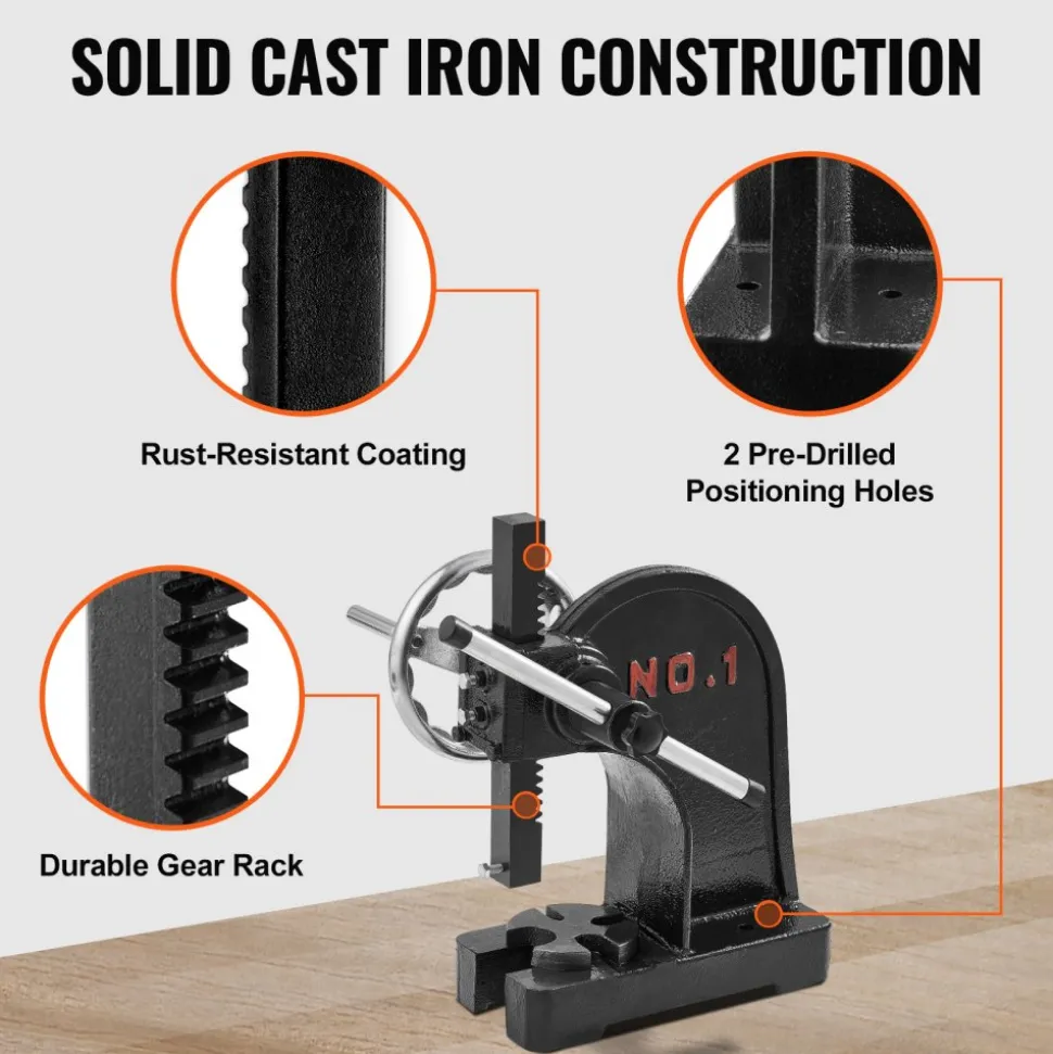 VEVOR Arbor Press, 1 Ton Manual Arbor Press with Handwheel, 5.9" Maximum Height, Cast Iron Heavy-duty Manual Desktop Arbor Press, Precision Hand Press for Stamping, Bending, Stretching, Forming