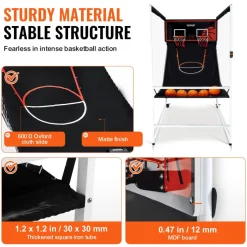 VEVOR Arcade Cage Basketball Game, 2 Player Indoor Basketball Game, Home Dual Shot Sport with 5 Balls, 8 Game Modes, Electronic Scoreboard, and Inflation Pump, for Kids, Adults (Black & White)