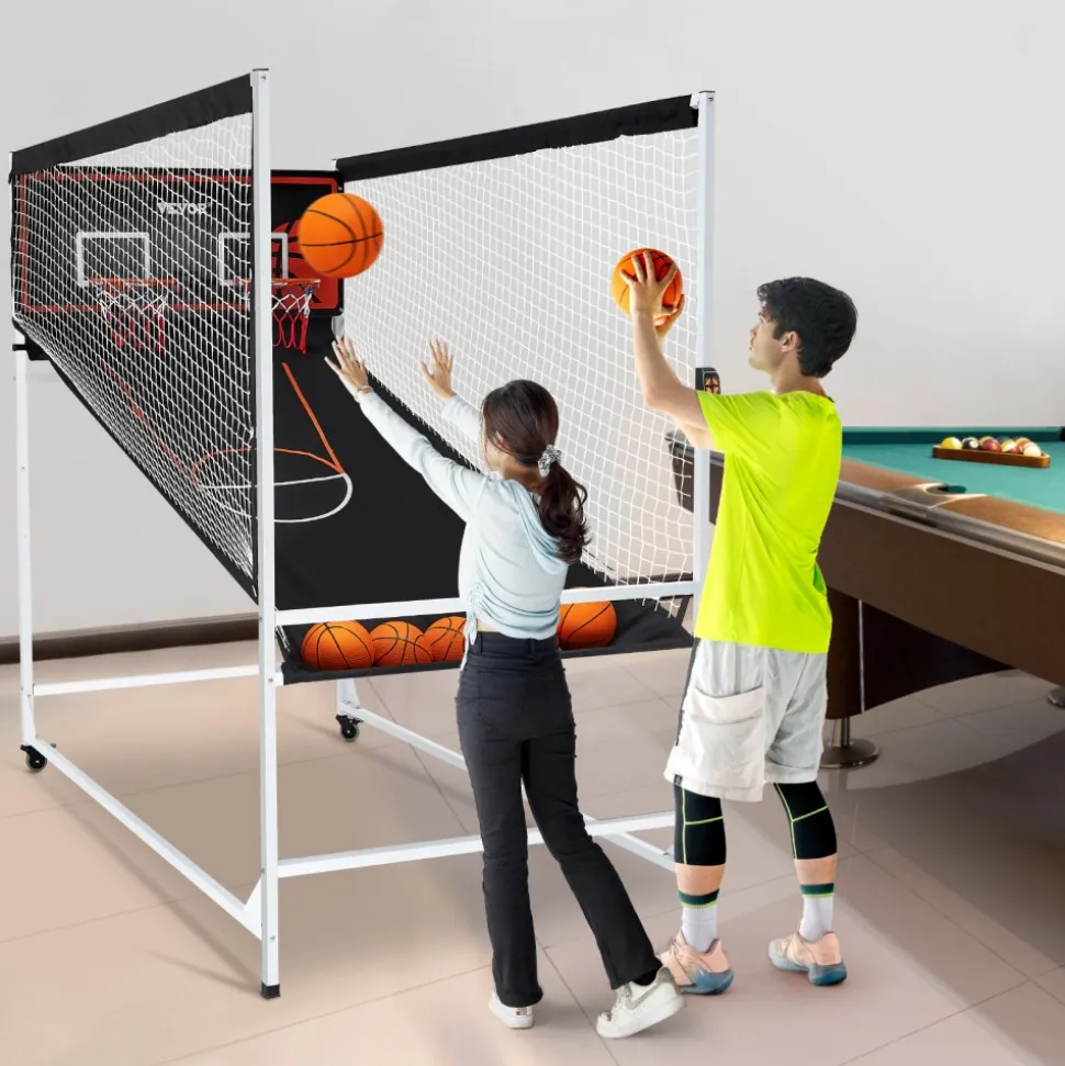 VEVOR Arcade Cage Basketball Game, 2 Player Indoor Basketball Game, Home Dual Shot Sport with 5 Balls, 8 Game Modes, Electronic Scoreboard, and Inflation Pump, for Kids, Adults (Black & White)