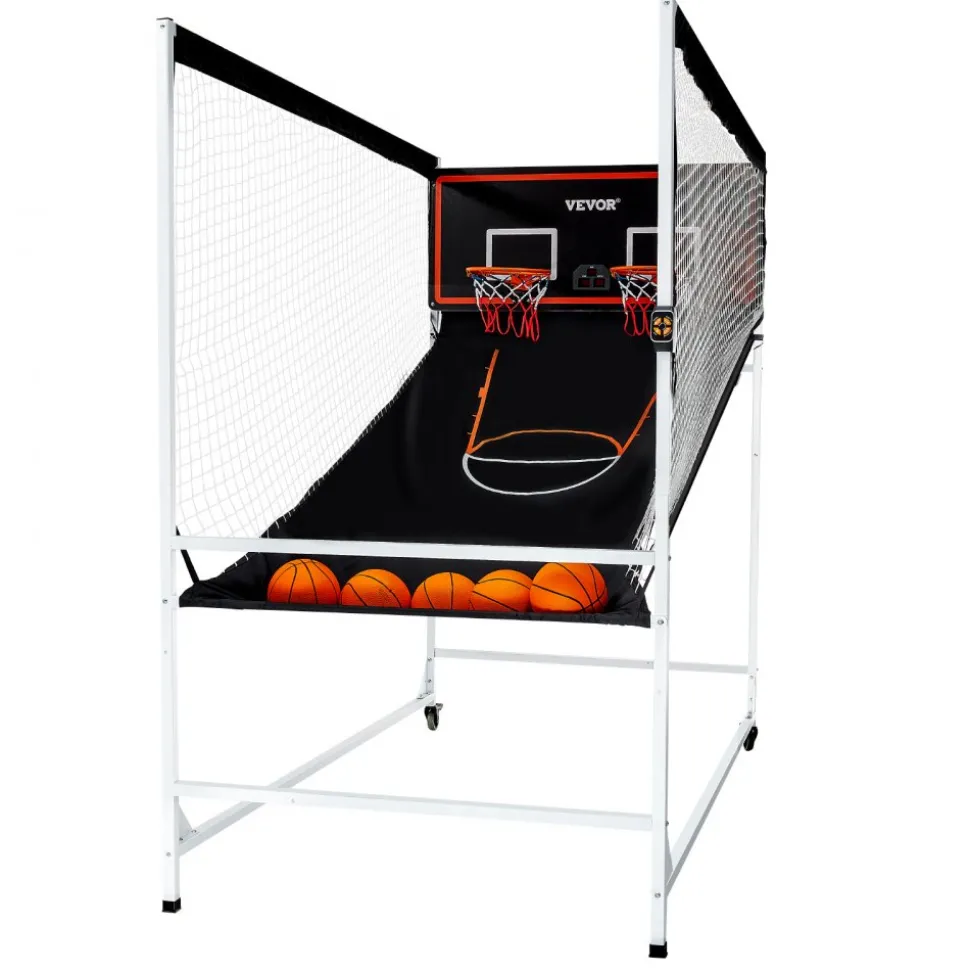 VEVOR Arcade Cage Basketball Game, 2 Player Indoor Basketball Game, Home Dual Shot Sport with 5 Balls, 8 Game Modes, Electronic Scoreboard, and Inflation Pump, for Kids, Adults (Black & White)
