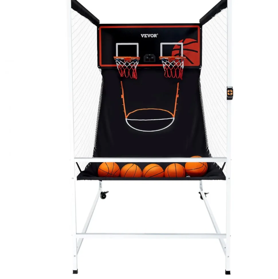 VEVOR Arcade Cage Basketball Game, 2 Player Indoor Basketball Game, Home Dual Shot Sport with 5 Balls, 8 Game Modes, Electronic Scoreboard, and Inflation Pump, for Kids, Adults (Black & White)