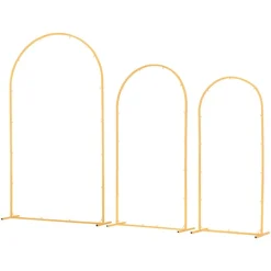 VEVOR Arch Backdrop Stand, Set of 3, 7.2/6.6/6 ft, Stable Structure, Easy Assembly, Gold Metal Arch Backdrop Stand for Wedding, Birthday Party, Graduation, Holiday Celebration, and Ceremony Decoration