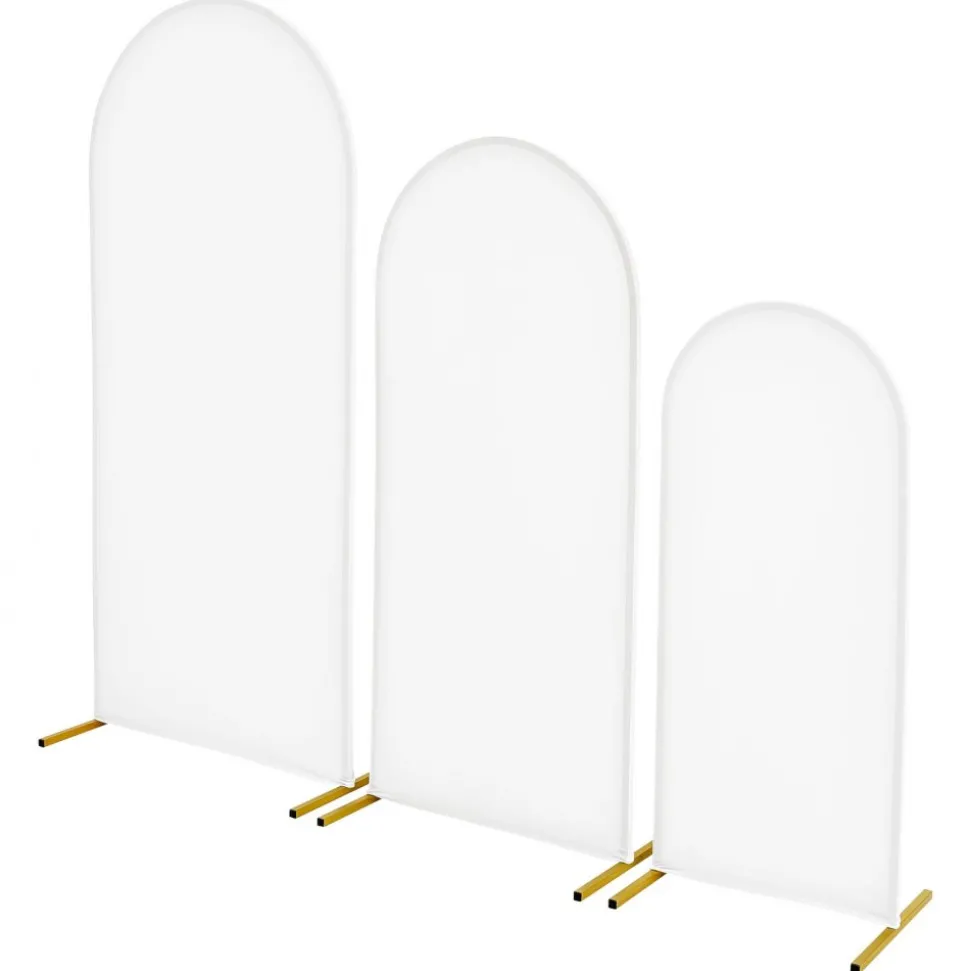 VEVOR Arch Backdrop Stand, Set of 3, 6/5/4 ft, Stable Structure, Easy Assembly, Gold Metal Arch Backdrop Stand with Cover, for Wedding, Birthday Party, Graduation, Celebration, and Ceremony Decoration