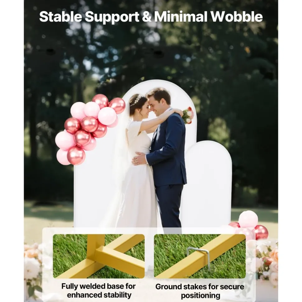 VEVOR Arch Backdrop Stand, Set of 3, 6/5/4 ft, Stable Structure, Easy Assembly, Gold Metal Arch Backdrop Stand with Cover, for Wedding, Birthday Party, Graduation, Celebration, and Ceremony Decoration