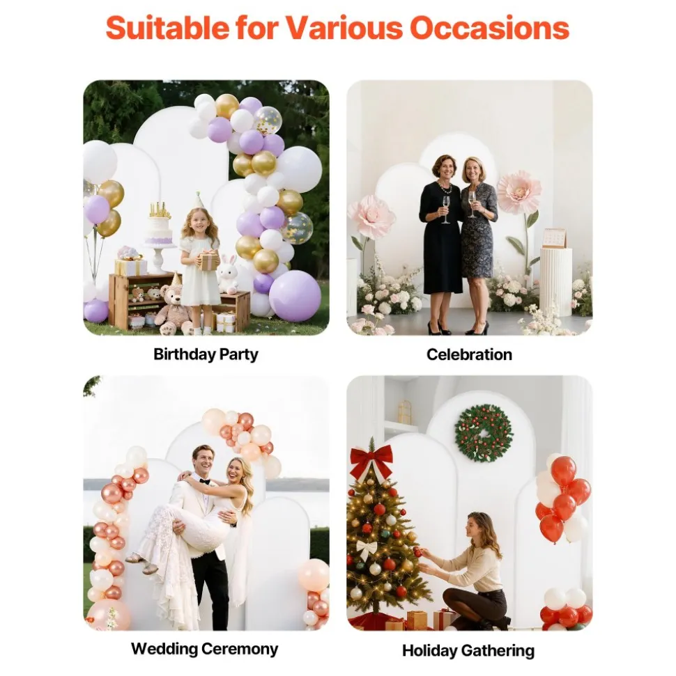 VEVOR Arch Backdrop Stand, Set of 3, 6/5/4 ft, Stable Structure, Easy Assembly, Gold Metal Arch Backdrop Stand with Cover, for Wedding, Birthday Party, Graduation, Celebration, and Ceremony Decoration