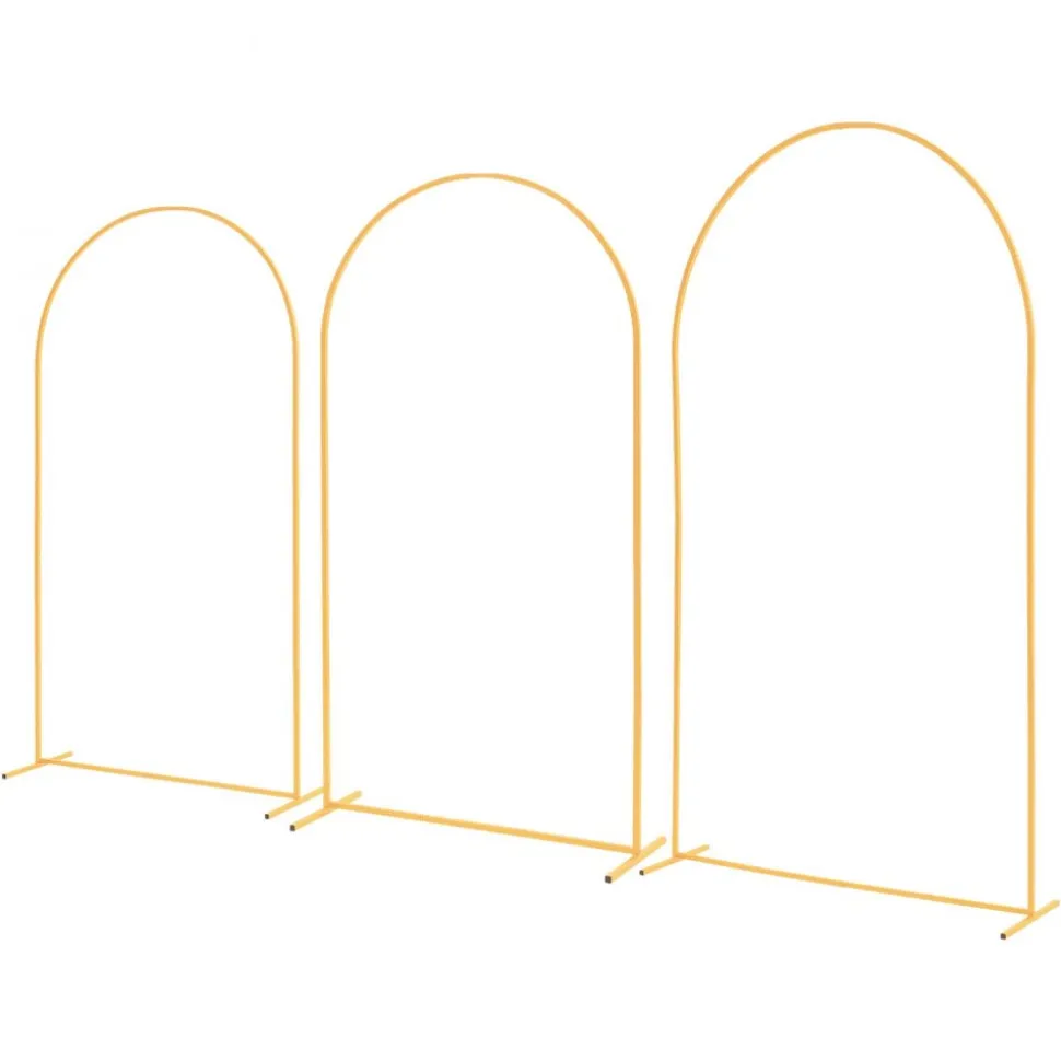VEVOR Arch Backdrop Stand, Set of 3, 8/7.2/6.6 ft, Stable Structure, Easy Assembly, Gold Metal Arch Backdrop Stand for Wedding, Birthday Party, Graduation, Holiday Celebration, and Ceremony Decoration