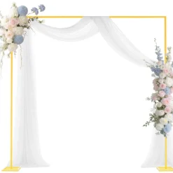 VEVOR Arch Backdrop Stand, 8 x 8 ft, Stable Structure, Easy Assembly, Square Gold Metal Arch Backdrop Stand for Wedding, Birthday Party, Graduation, Holiday Celebration, and Ceremony Decoration