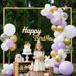 VEVOR Arch Backdrop Stand, 8 x 8 ft, Stable Structure, Easy Assembly, Square Gold Metal Arch Backdrop Stand for Wedding, Birthday Party, Graduation, Holiday Celebration, and Ceremony Decoration