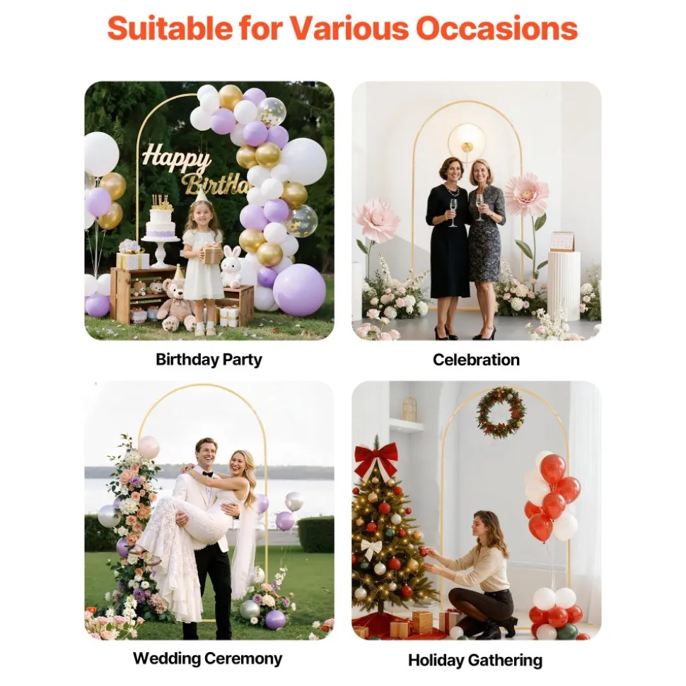 VEVOR Arch Backdrop Stand, 7.2 x 4 ft, Stable Structure, Easy Assembly, 1 Piece Gold Metal Arch Backdrop Stand for Wedding, Birthday Party, Graduation, Holiday Celebration, and Ceremony Decoration