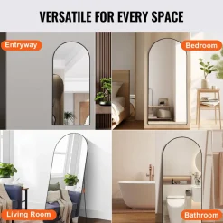 VEVOR Arched Full Length Mirror, 71'' x 32'', Large Free Standing Leaning Hanging Wall Mounted Floor Mirror with Stand Aluminum Alloy Frame, Full Body Dressing Mirror for Living Room Bedroom, Black