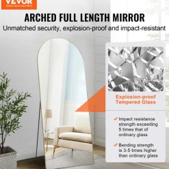 VEVOR Arched Full Length Mirror, 71'' x 30'', Large Free Standing Leaning Hanging Wall Mounted Floor Mirror with Stand Aluminum Alloy Frame, Full Body Dressing Mirror for Living Room Bedroom, Black