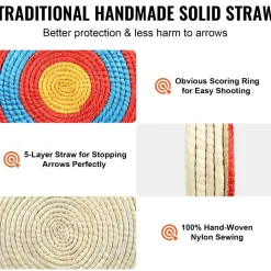 VEVOR Archery Target, 5 Layers 20" Arrow Target, Traditional Solid Straw Round Archery Target Shooting Bow, Hand-Made Arrows Target, Coloured Rope Target for Backyard Outdoor Hunting Shooting Practice