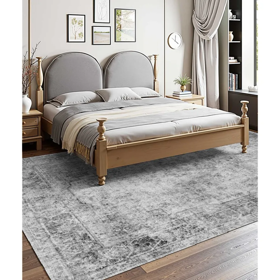 VEVOR Area Rug, 9 x 12 ft Large Washable Boho Rug, Non-Slip and Tear-Resistant Soft Carpet, Pet & Child Friendly Bohemian Area Rugs, Indoor Mat for Bedroom, Living Room, Kids Room, Office, Gray