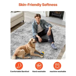 VEVOR Area Rug, 9 x 12 ft Large Washable Boho Rug, Non-Slip and Tear-Resistant Soft Carpet, Pet & Child Friendly Bohemian Area Rugs, Indoor Mat for Bedroom, Living Room, Kids Room, Office, Gray
