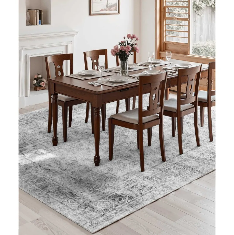 VEVOR Area Rug, 9 x 12 ft Large Washable Boho Rug, Non-Slip and Tear-Resistant Soft Carpet, Pet & Child Friendly Bohemian Area Rugs, Indoor Mat for Bedroom, Living Room, Kids Room, Office, Gray