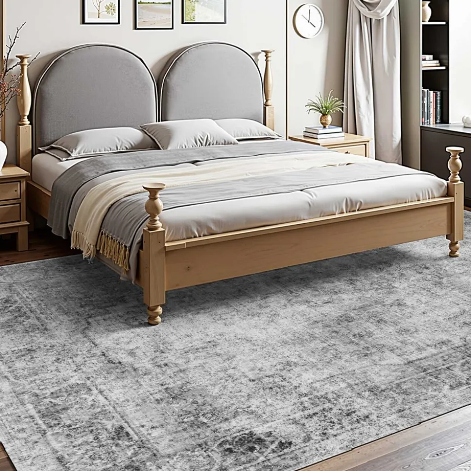VEVOR Area Rug, 9 x 12 ft Large Washable Boho Rug, Non-Slip and Tear-Resistant Soft Carpet, Pet & Child Friendly Bohemian Area Rugs, Indoor Mat for Bedroom, Living Room, Kids Room, Office, Gray
