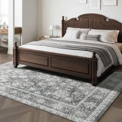 VEVOR Area Rug, 8 x 10 ft Large Washable Rug, Non-Slip and Tear-Resistant Soft Carpet, Pet & Child Friendly Vintage Area Rugs, Indoor Mat for Bedroom, Living Room, Kids Room, Entryway, Office, Gray