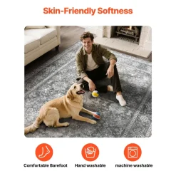 VEVOR Area Rug, 8 x 10 ft Large Washable Rug, Non-Slip and Tear-Resistant Soft Carpet, Pet & Child Friendly Vintage Area Rugs, Indoor Mat for Bedroom, Living Room, Kids Room, Entryway, Office, Gray