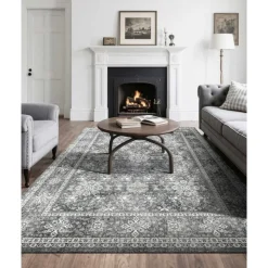VEVOR Area Rug, 8 x 10 ft Large Washable Rug, Non-Slip and Tear-Resistant Soft Carpet, Pet & Child Friendly Vintage Area Rugs, Indoor Mat for Bedroom, Living Room, Kids Room, Entryway, Office, Gray