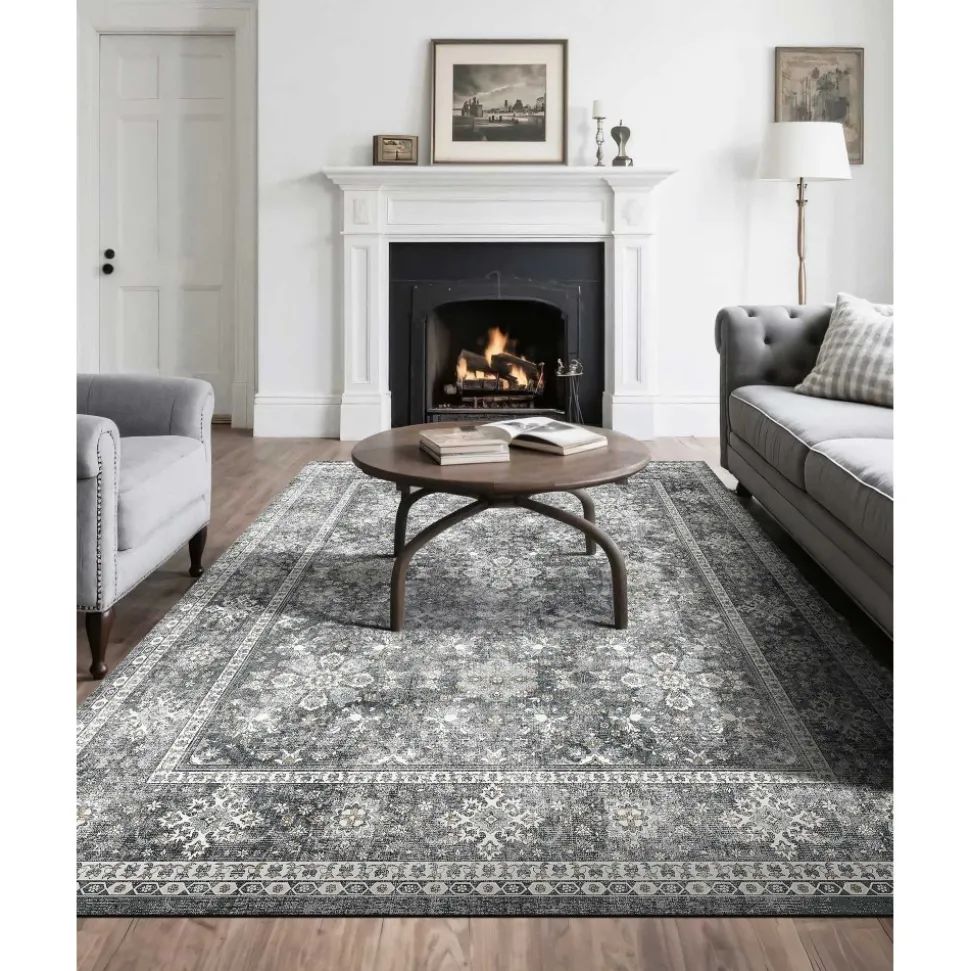 VEVOR Area Rug, 8 x 10 ft Large Washable Rug, Non-Slip and Tear-Resistant Soft Carpet, Pet & Child Friendly Vintage Area Rugs, Indoor Mat for Bedroom, Living Room, Kids Room, Entryway, Office, Gray