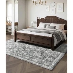 VEVOR Area Rug, 8 x 10 ft Large Washable Rug, Non-Slip and Tear-Resistant Soft Carpet, Pet & Child Friendly Vintage Area Rugs, Indoor Mat for Bedroom, Living Room, Kids Room, Entryway, Office, Gray