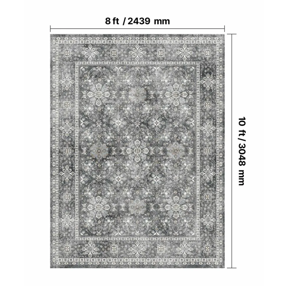 VEVOR Area Rug, 8 x 10 ft Large Washable Rug, Non-Slip and Tear-Resistant Soft Carpet, Pet & Child Friendly Vintage Area Rugs, Indoor Mat for Bedroom, Living Room, Kids Room, Entryway, Office, Gray