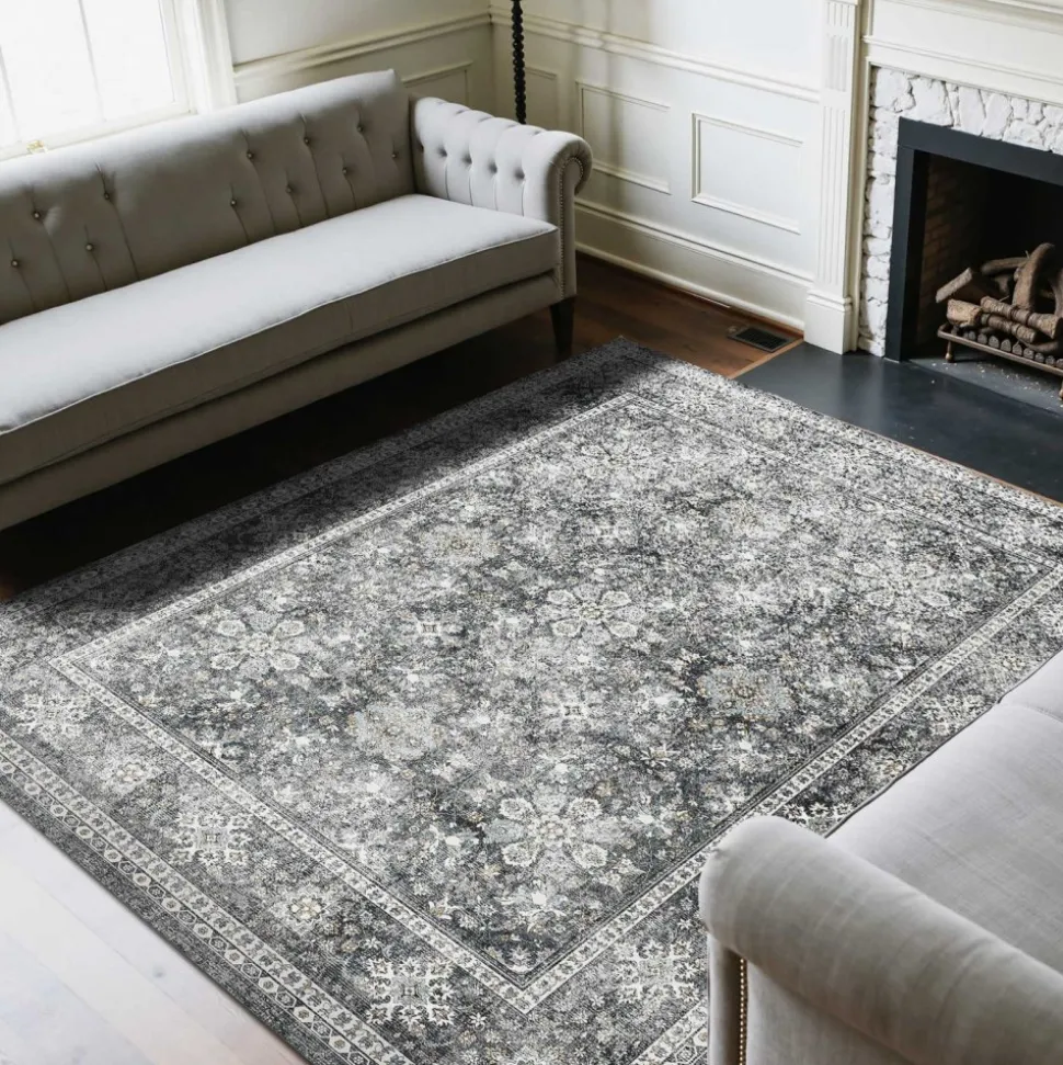 VEVOR Area Rug, 8 x 10 ft Large Washable Rug, Non-Slip and Tear-Resistant Soft Carpet, Pet & Child Friendly Vintage Area Rugs, Indoor Mat for Bedroom, Living Room, Kids Room, Entryway, Office, Gray