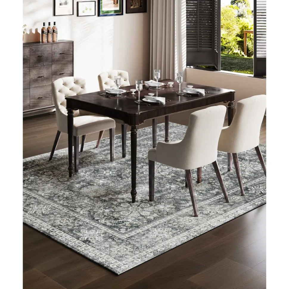 VEVOR Area Rug, 8 x 10 ft Large Washable Rug, Non-Slip and Tear-Resistant Soft Carpet, Pet & Child Friendly Vintage Area Rugs, Indoor Mat for Bedroom, Living Room, Kids Room, Entryway, Office, Gray