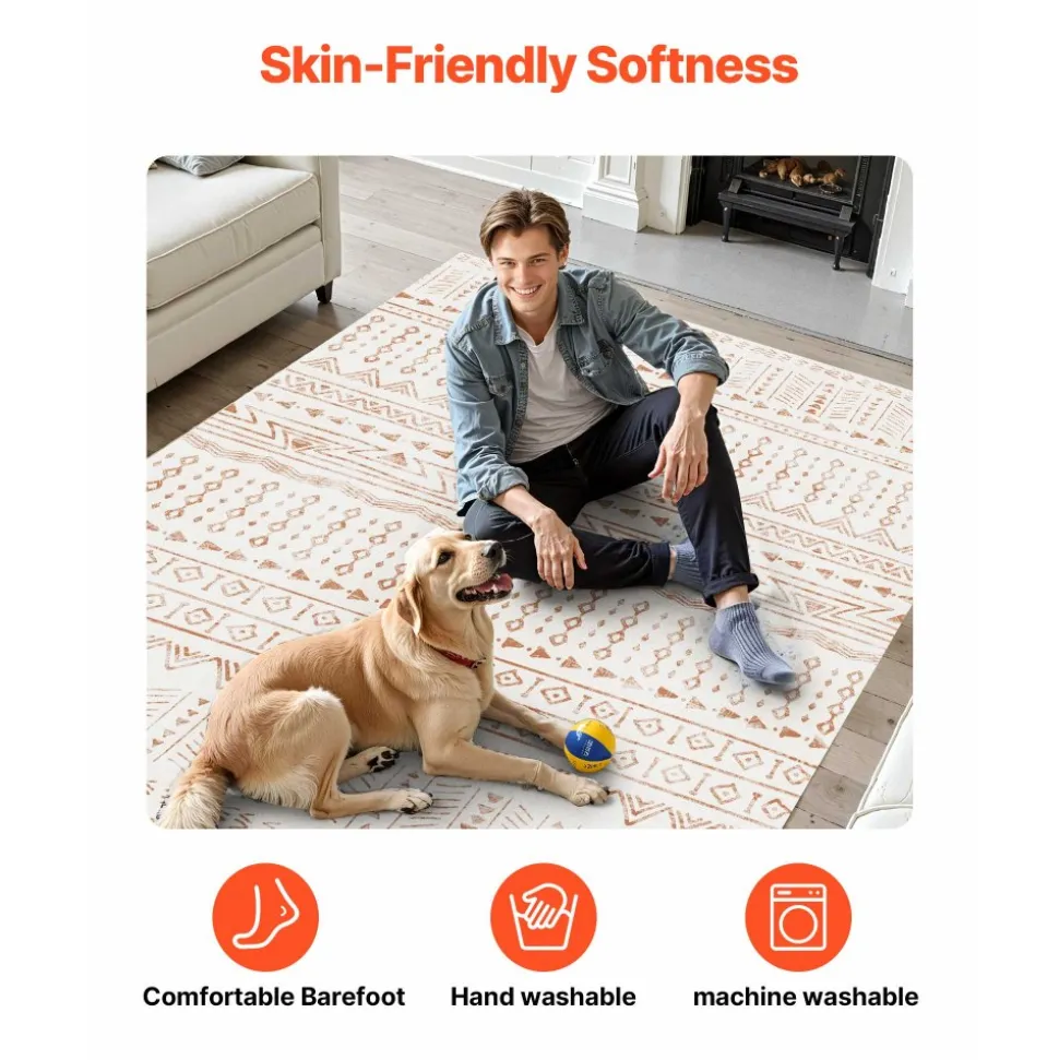 VEVOR Area Rug, 5 x 8 ft Large Washable Rug, Non-Slip and Tear-Resistant Soft Carpet, Pet & Child Friendly Modern Area Rugs, Indoor Mat for Bedroom, Office, Living Room, Kids Room, Entryway, Beige