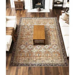 VEVOR Area Rug, 7.5 x 9.5 ft Large Washable Rug, Non-Slip and Tear-Resistant Soft Carpet, Pet & Child Friendly Vintage Area Rugs, Indoor Mat for Bedroom, Living Room, Office, Entryway, Brown Green