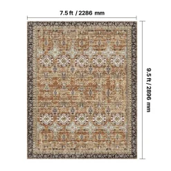 VEVOR Area Rug, 7.5 x 9.5 ft Large Washable Rug, Non-Slip and Tear-Resistant Soft Carpet, Pet & Child Friendly Vintage Area Rugs, Indoor Mat for Bedroom, Living Room, Office, Entryway, Brown Green