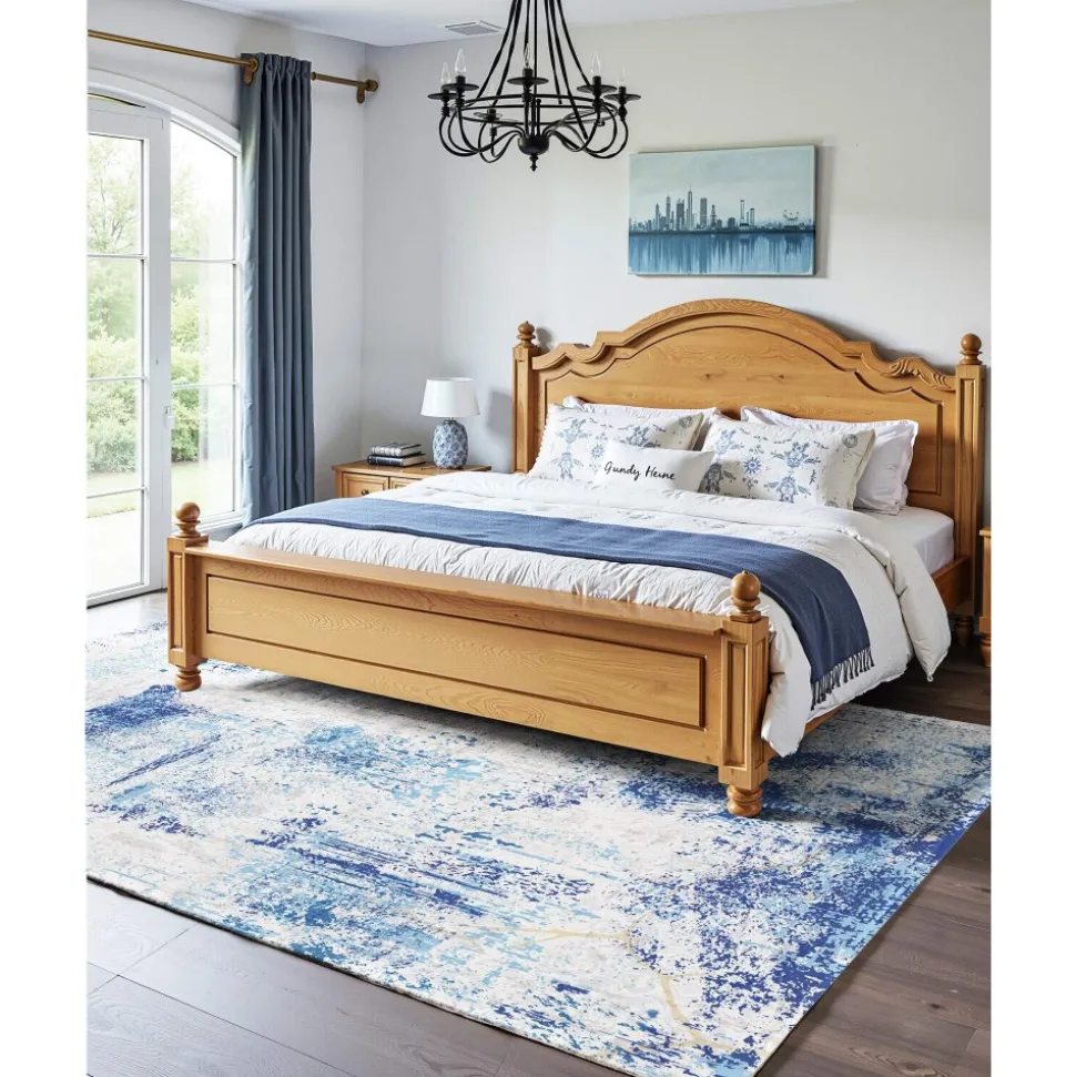 VEVOR Area Rug, 5 x 7 ft Large Washable Rug, Non-Slip and Tear-Resistant Soft Carpet, Pet & Child Friendly Modern Area Rugs, Indoor Mat for Bedroom, Office, Living Room, Kids Room, Entryway, Blue