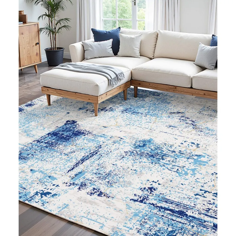 VEVOR Area Rug, 5 x 7 ft Large Washable Rug, Non-Slip and Tear-Resistant Soft Carpet, Pet & Child Friendly Modern Area Rugs, Indoor Mat for Bedroom, Office, Living Room, Kids Room, Entryway, Blue