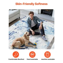 VEVOR Area Rug, 5 x 7 ft Large Washable Rug, Non-Slip and Tear-Resistant Soft Carpet, Pet & Child Friendly Modern Area Rugs, Indoor Mat for Bedroom, Office, Living Room, Kids Room, Entryway, Blue