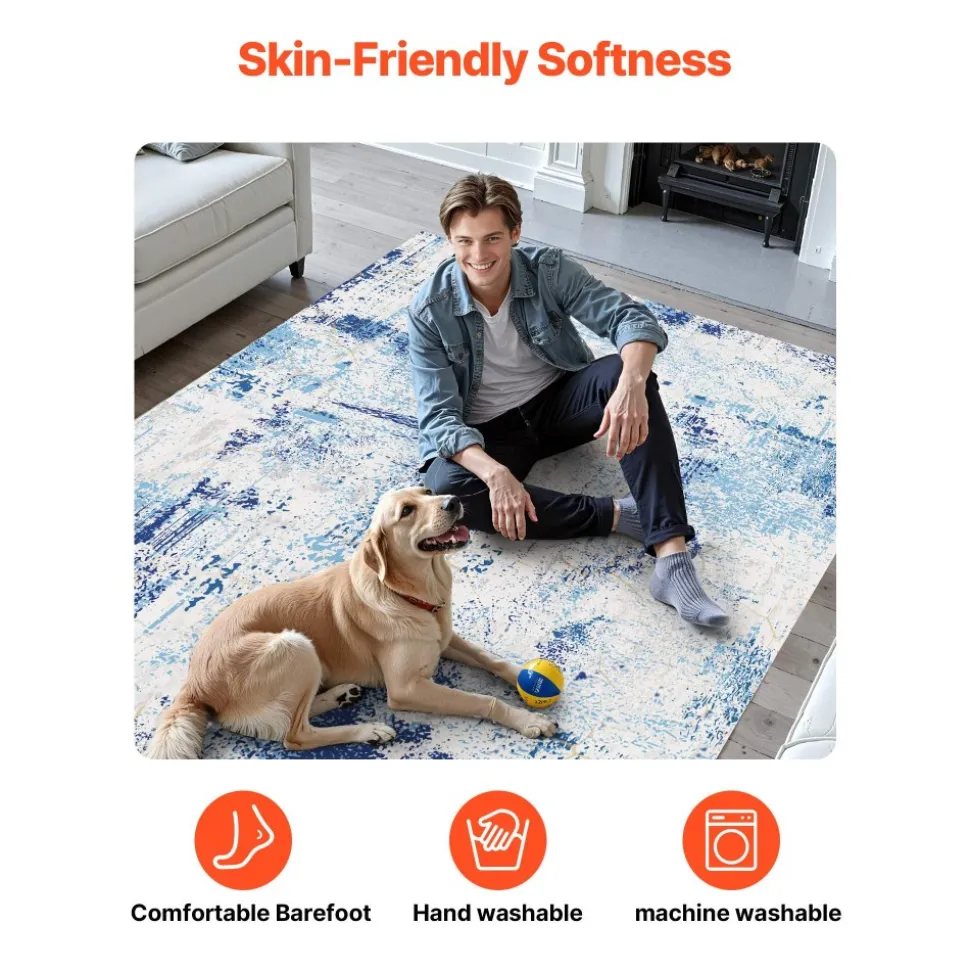 VEVOR Area Rug, 5 x 7 ft Large Washable Rug, Non-Slip and Tear-Resistant Soft Carpet, Pet & Child Friendly Modern Area Rugs, Indoor Mat for Bedroom, Office, Living Room, Kids Room, Entryway, Blue