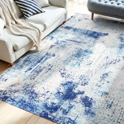 VEVOR Area Rug, 5 x 7 ft Large Washable Rug, Non-Slip and Tear-Resistant Soft Carpet, Pet & Child Friendly Modern Area Rugs, Indoor Mat for Bedroom, Office, Living Room, Kids Room, Entryway, Blue