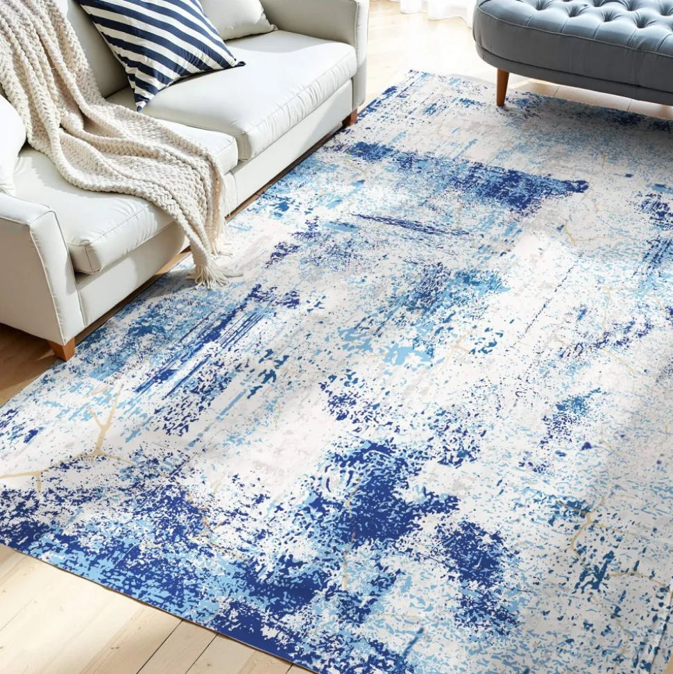 VEVOR Area Rug, 5 x 7 ft Large Washable Rug, Non-Slip and Tear-Resistant Soft Carpet, Pet & Child Friendly Modern Area Rugs, Indoor Mat for Bedroom, Office, Living Room, Kids Room, Entryway, Blue