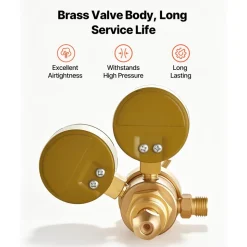 VEVOR Argon Regulator Gauge, Argon CO2 Regulator Welding Gas Gauges for TIG/MIG Welding - with 8.2FT Rubber Hoses, 0-60 SCFH, 0-4000 PSI Inlet Pressure, CGA580 Inlet Connection