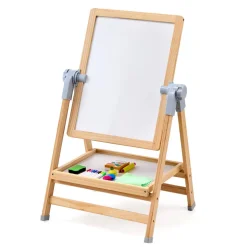 VEVOR Art Easel for Kids, 2-in-1 Wooden Double-Sided Kid's Art Easel with Magnetic Whiteboard & Chalkboard, Adjustable Standing Rotatable Foldable Drawing Board with Painting Accessories for Boy Girl