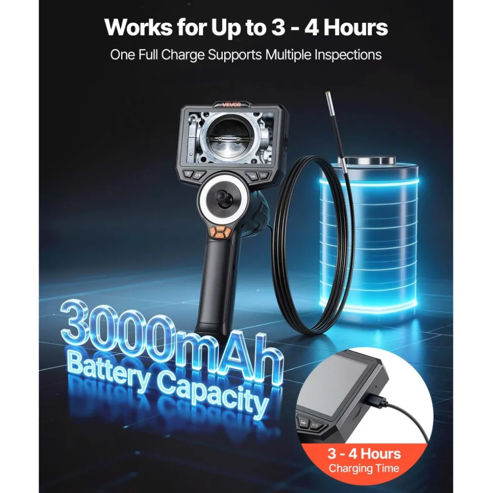 VEVOR Articulating Borescope with 3.9mm Ultra Slim Lens, 4-Way 360° Articulated Endoscope with Light, 4.5" HD IPS Screen, 8X Zoom Inspection Camera for Auto, Tight Mechanical Equipment (4.9FT Cable)