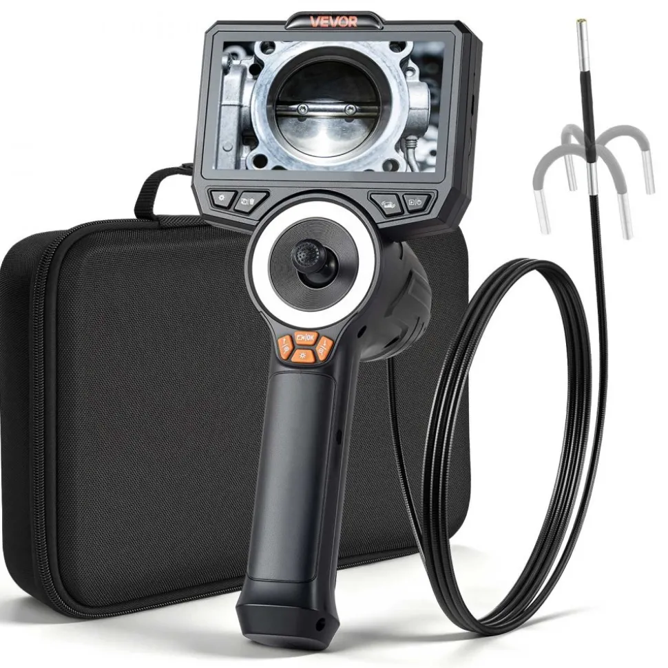 VEVOR Articulating Borescope with 3.9mm Ultra Slim Lens, 4-Way 360° Articulated Endoscope with Light, 4.5" HD IPS Screen, 8X Zoom Inspection Camera for Auto, Tight Mechanical Equipment (4.9FT Cable)
