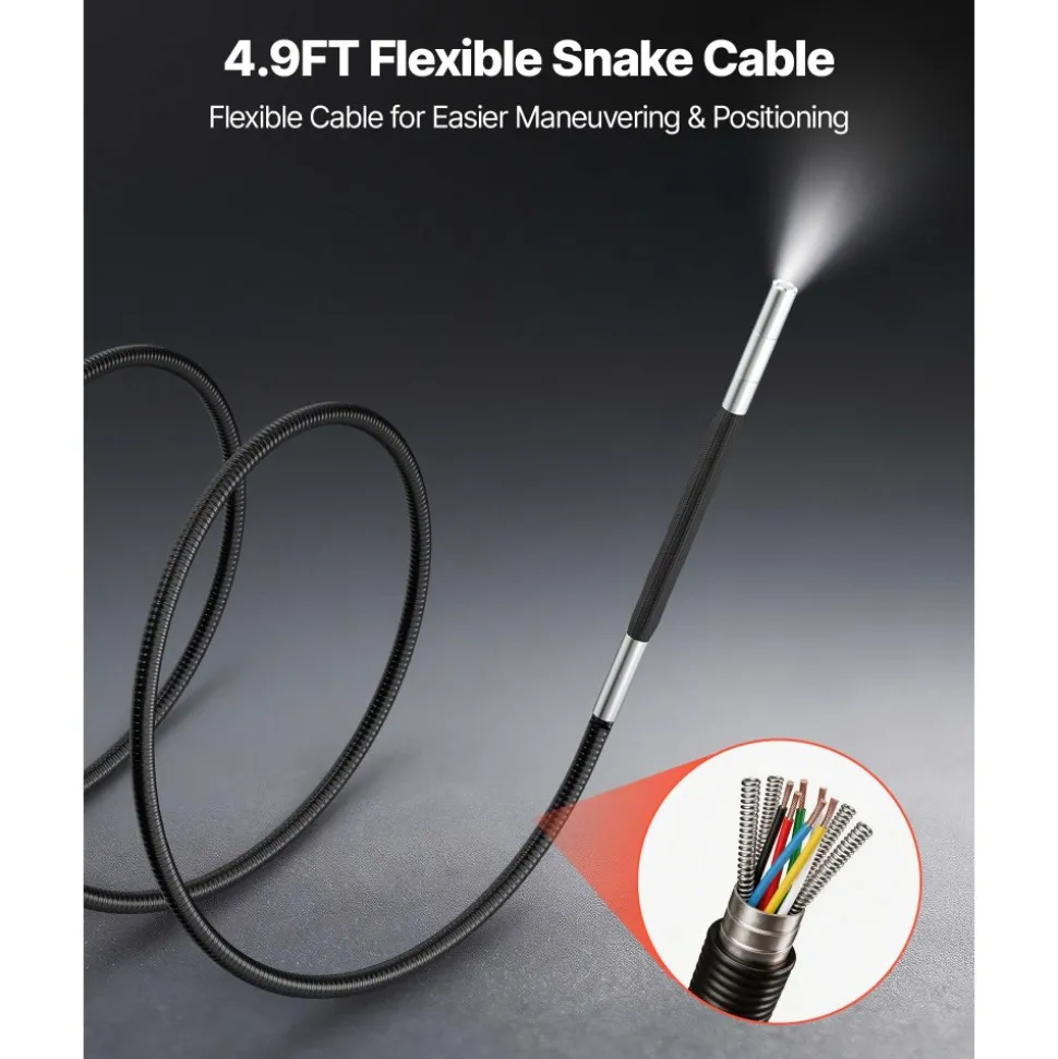 VEVOR Articulating Borescope with 3.9mm Ultra Slim Lens, 4-Way 360° Articulated Endoscope with Light, 4.5" HD IPS Screen, 8X Zoom Inspection Camera for Auto, Tight Mechanical Equipment (4.9FT Cable)
