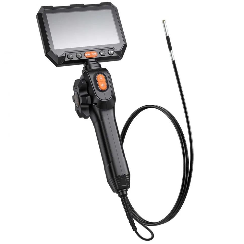 VEVOR Articulating Borescope with 0.15" Ultra Slim Lens, Two-Way Articulated Endoscope with Light, 5" HD IPS Screen, 8X Zoom, 5000mAh Inspection Camera for Auto, Tight Mechanical Spaces (4.9FT Cable)