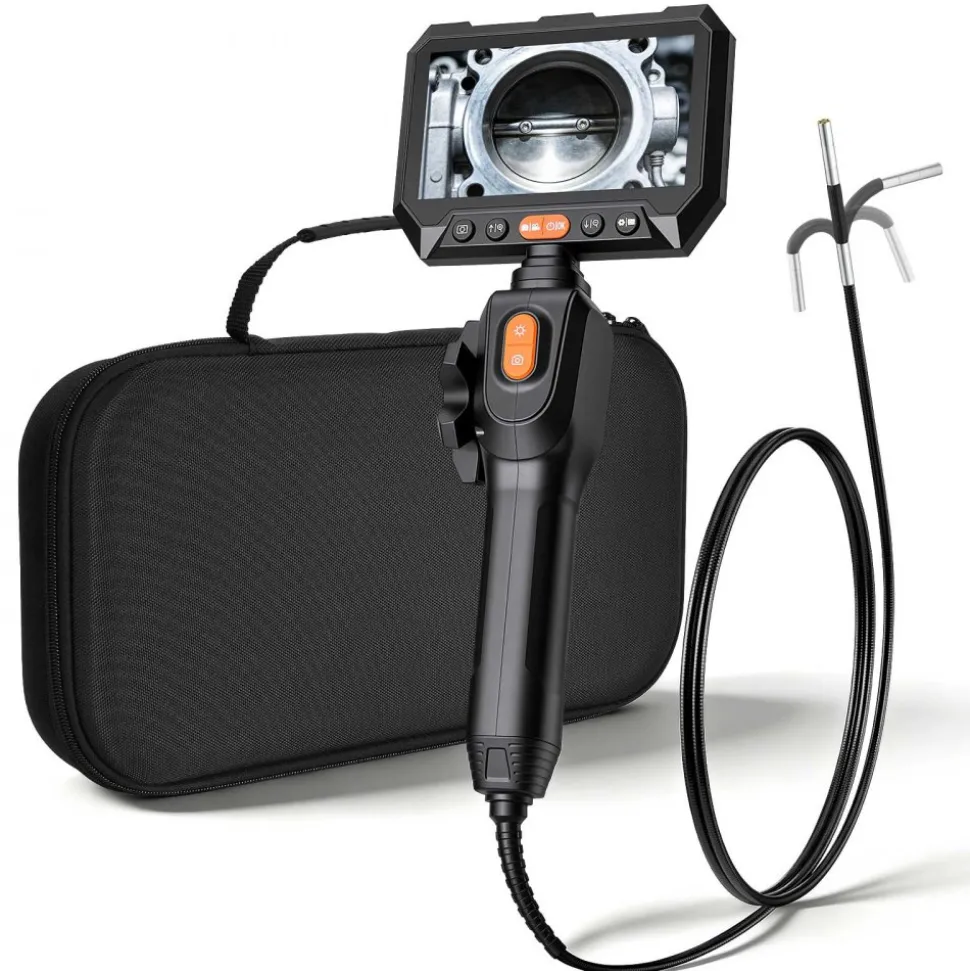 VEVOR Articulating Borescope with 0.15" Ultra Slim Lens, Two-Way Articulated Endoscope with Light, 5" HD IPS Screen, 8X Zoom, 5000mAh Inspection Camera for Auto, Tight Mechanical Spaces (4.9FT Cable)