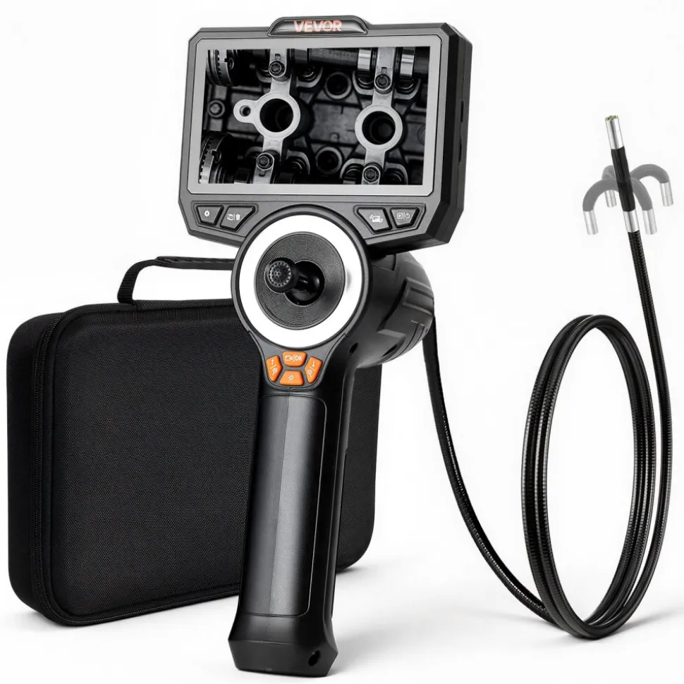 VEVOR Articulating Endoscope with Light, 4-Way 360° Articulated Borescope, 0.24" Slim Lens 1920 x 1080, 4.5" HD IPS Screen, 8X Zoom Inspection Camera for Auto, Mechanical Equipment (4.9FT Snake Cable)