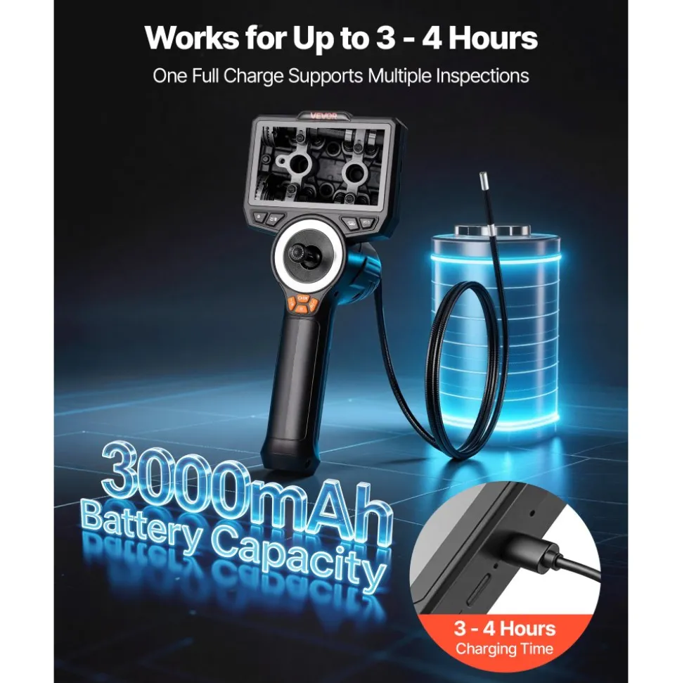 VEVOR Articulating Endoscope with Light, 4-Way 360° Articulated Borescope, 0.24" Slim Lens 1920 x 1080, 4.5" HD IPS Screen, 8X Zoom Inspection Camera for Auto, Mechanical Equipment (4.9FT Snake Cable)