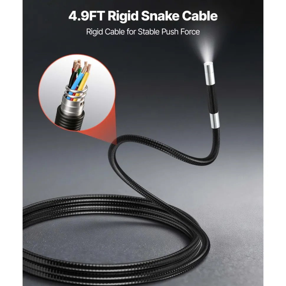 VEVOR Articulating Endoscope with Light, Two-Way Articulated Borescope Camera, 4.3" HD IPS Screen, 1280 x 720 Lens, 8X Zoom, IP67 Waterproof Inspection Snake Camera for Auto, Plumbing (4.9FT Cable)